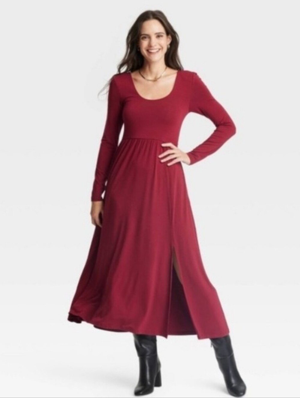 A New Day Long Sleeve Scoop-Neck Midi Dress Size:M NWT